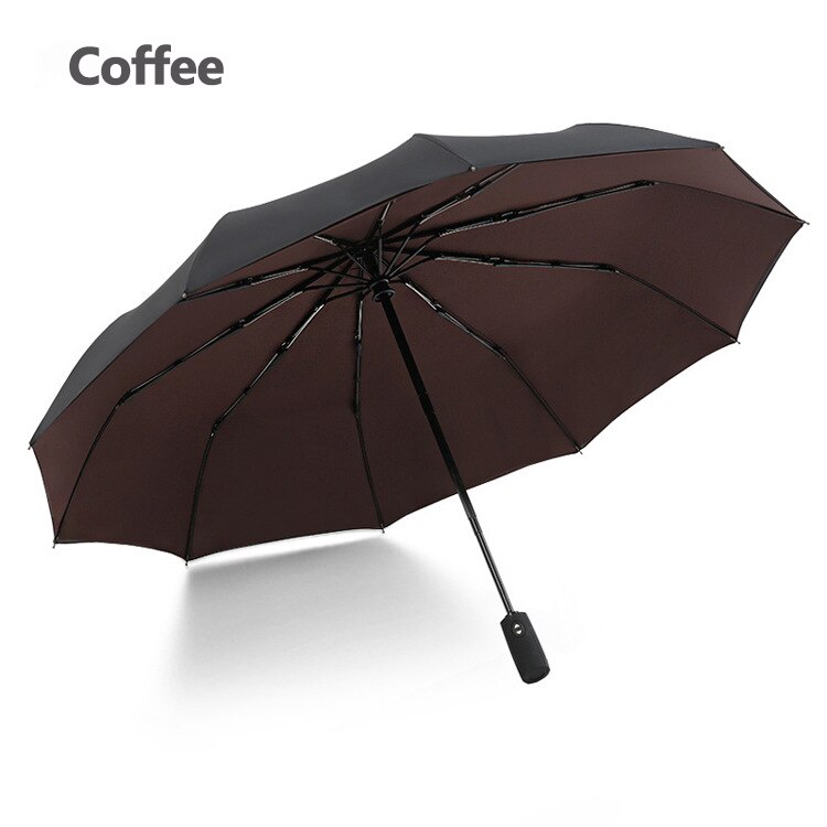 Two-layer Rain Umbrellas Men Women Automatic 3 Fold Windproof 10 Ribs Large Parasol Female Sunny Rainy Solid Color Umbrella: Coffee