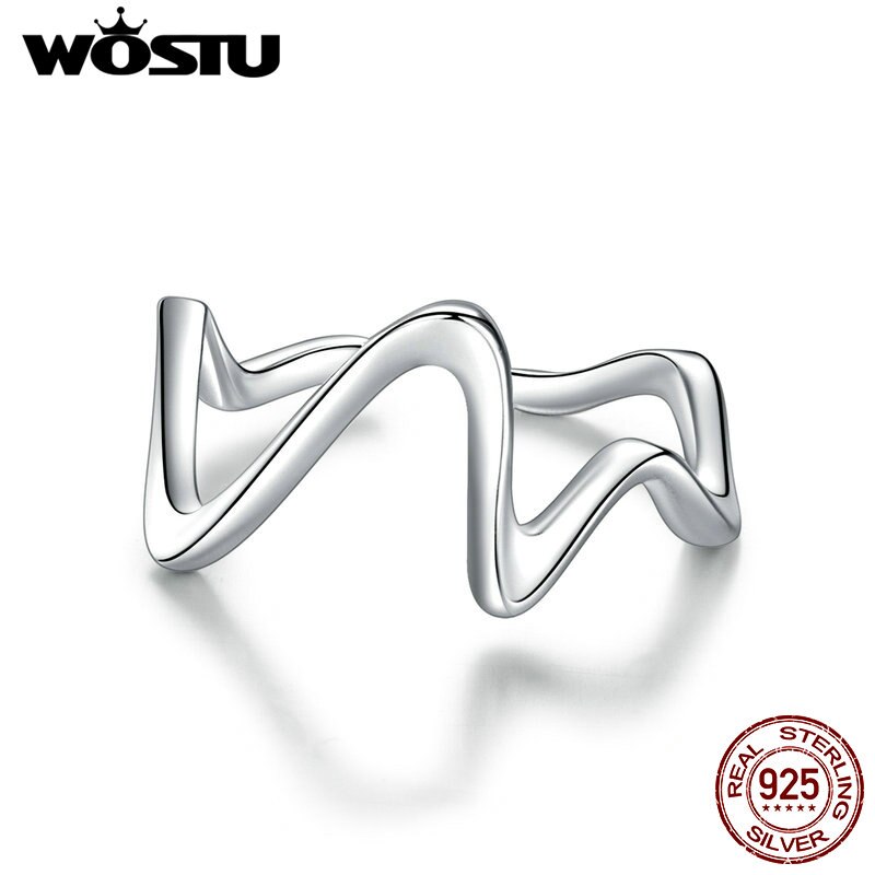 WOSTU Onda Linee di Anello in Argento sterlina 925 Formato Aperto di Barretta Registrabile Semplice Anello per Le Donne Alla Moda Dei Monili 2020 CQR673