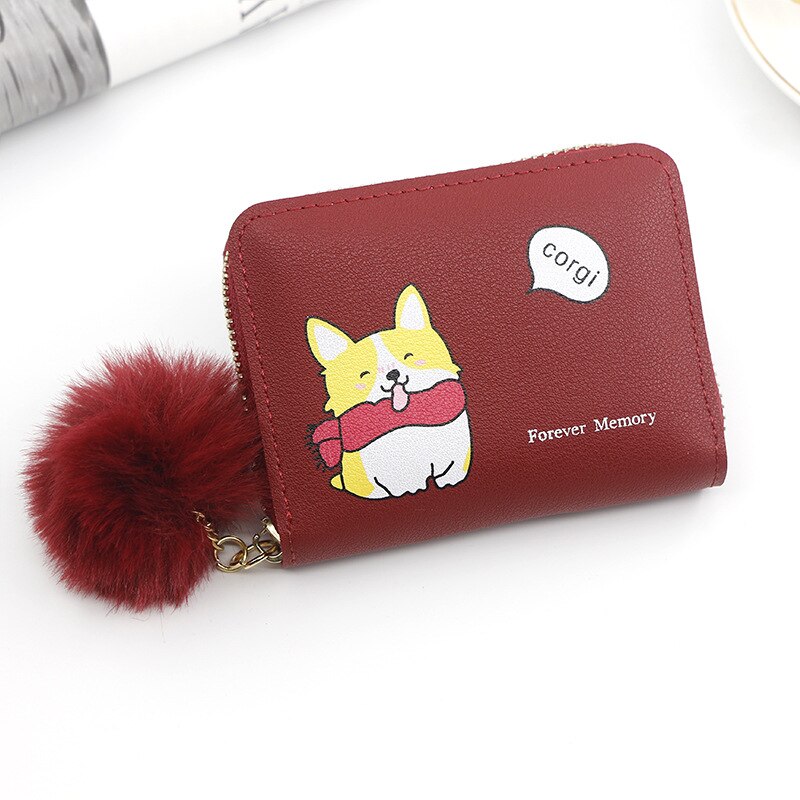 Cartera de gato con borla pequeña para mujer, Cartera de de , monedero de cuero Pu, titular de la tarjeta femenina, Billetera: R244 Red