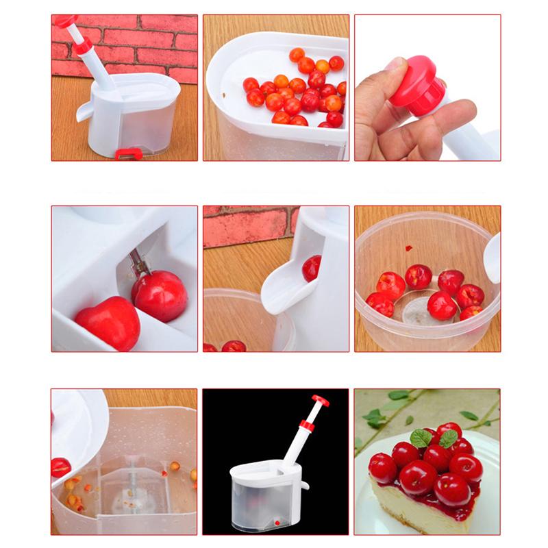 2pcs Convenient Cherry Corer Pitter Stone Corer Cherry Seed Pitter Fruit Core Seed Remover Machine With Container Kitchen Gadget