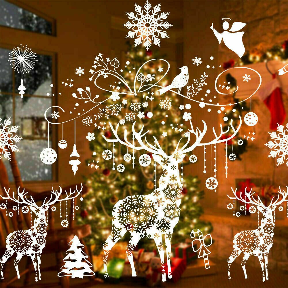 Juledekoration til hjemmet vindue juleklistermærker indretning klæber genanvendelige julepynt hurtig enkel mærkat: Rensdyr