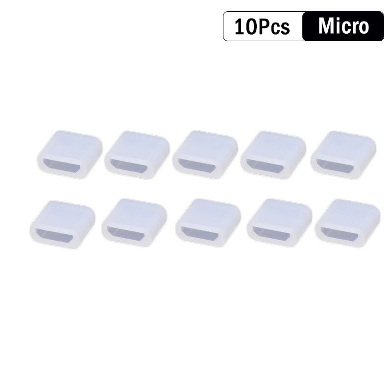 10/5/1Pcs Universele Stof Plug Protector Cap Usb Type C &amp; Micro Usb &amp; Ios Opladen datakabel Mannelijke Stofkap Voor Apple Iphone Mi: 10Pcs Micro USB