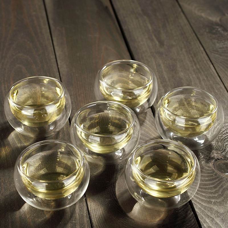 Dubbelwandige glazen theekop, drinkbeker met bloemenmotief, kungfu-drinkgerei