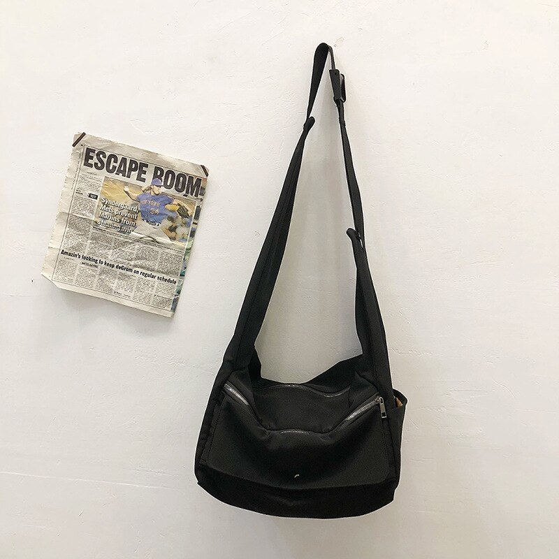 Bolsa Hobo de tela de Nylon impermeable para adolescentes, bolso informal de gran capacidad para estudiantes, bolsa Slouch negra suave para uso diario
