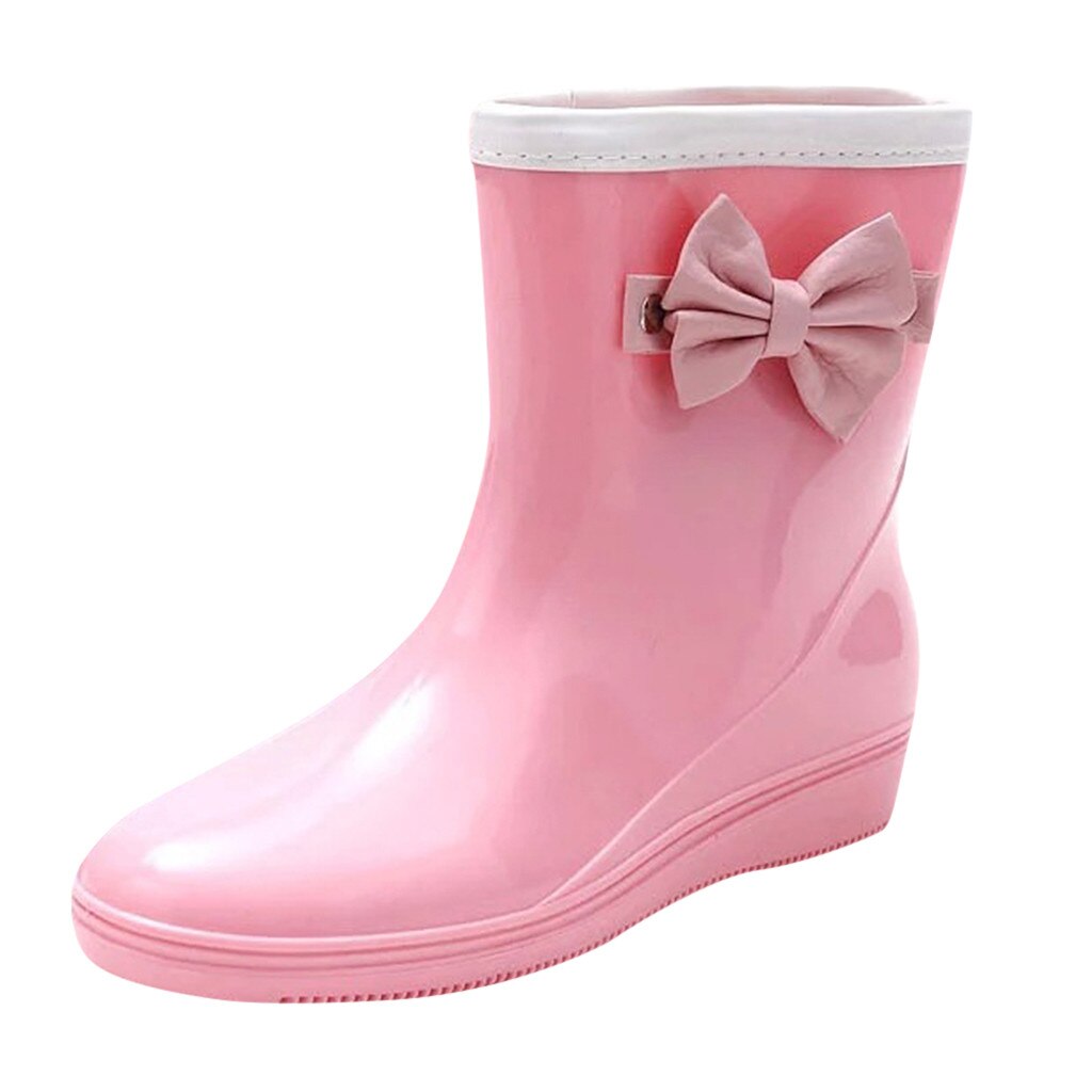 womens rain boots waterproof Low-Heeled Middle Twomen‘s low shoes women‘s rain boots women's shoes spring#G3: Pink / 7