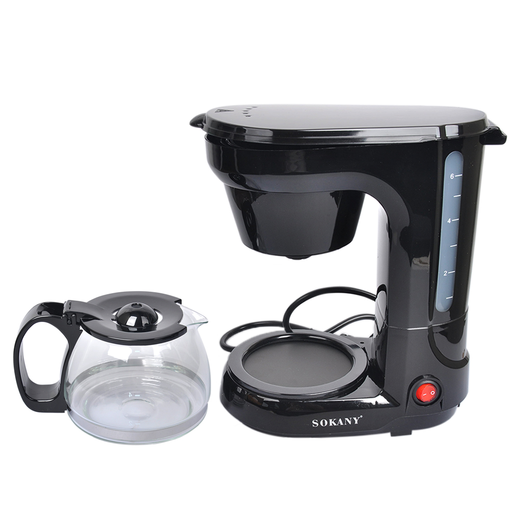 Elektrisch filterkoffiezetapparaat, compact koffiezetapparaat met herbruikbaar filter, kookplaat en koffiepot