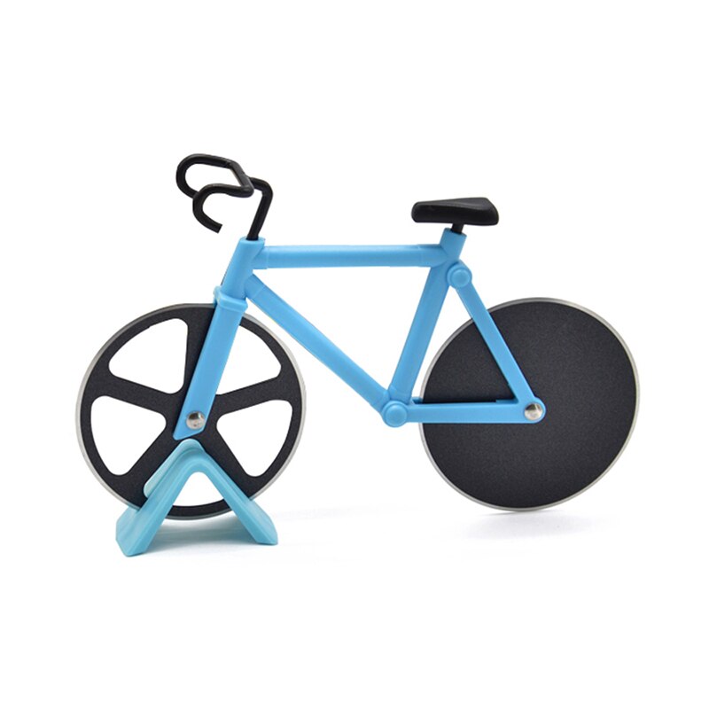 Stainless Steel Kitchen Pizza Tool Bike Pizza Cutter Knives Non-stick Two-wheel Bicycle Shape Pizza Cutting Knife With Holder: Blue