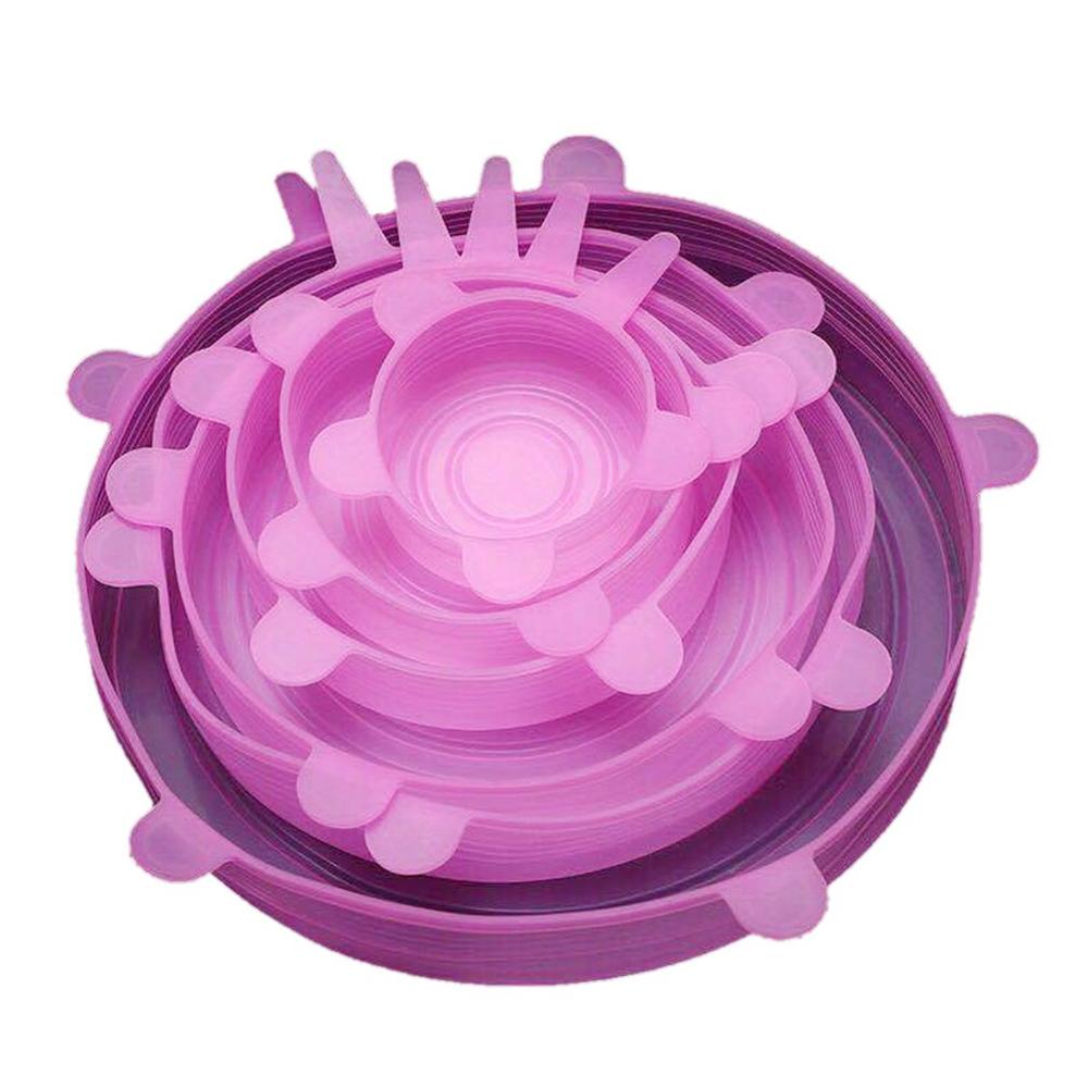 Deksel Deksel Keuken Siliconen 6 Stuk Vers Houden Deksel Universele Accessoires Kom Deksel Verzegelde Cling Food Grade Siliconen deksel: Pink
