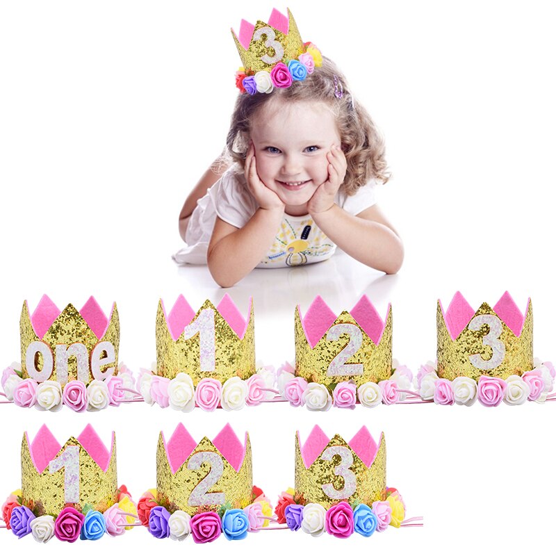 Roze kroon bloemen haarband baby jongen meisje hoofddeksel kinderen hoofdband babyshower 1 2 3 jaar oud haaraccessoires