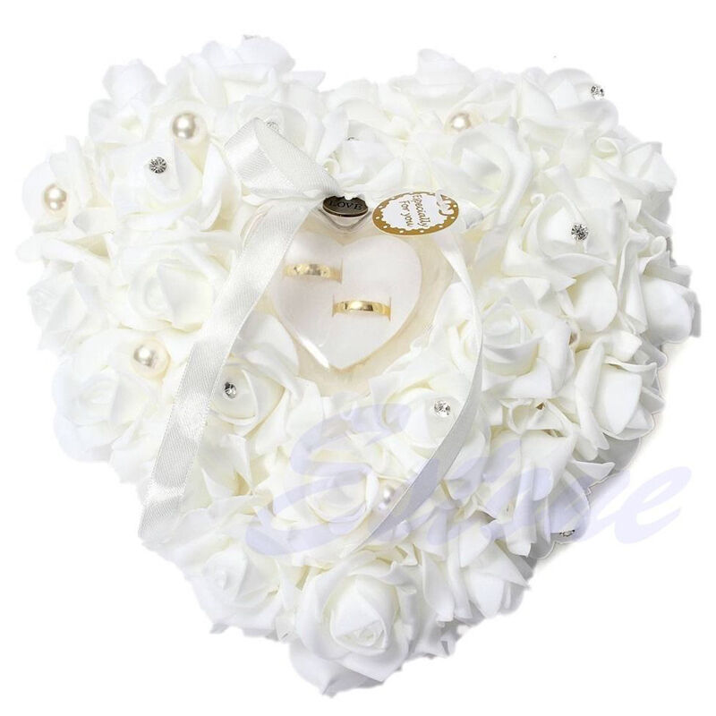 Bruiloft Engagement Ceremonie Ivory Satin Crystal Bloem Ringkussen Kussen Ring-Kussen
