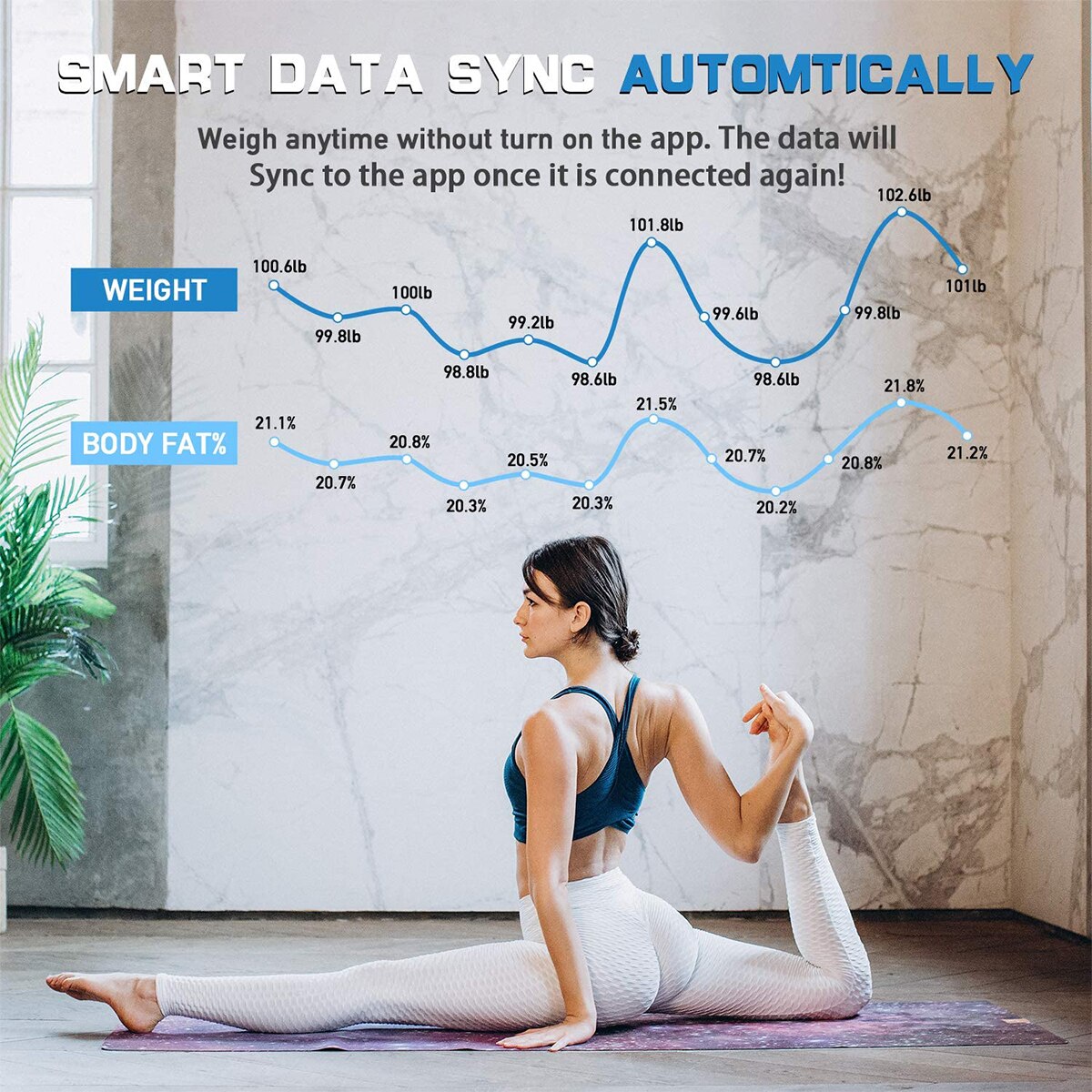 Smart Body Fat Scale Bluetooth Body Composition Analyzer Measurement of Body Weight Body Fat BMI Muscle Hydration (up to 180 kg)