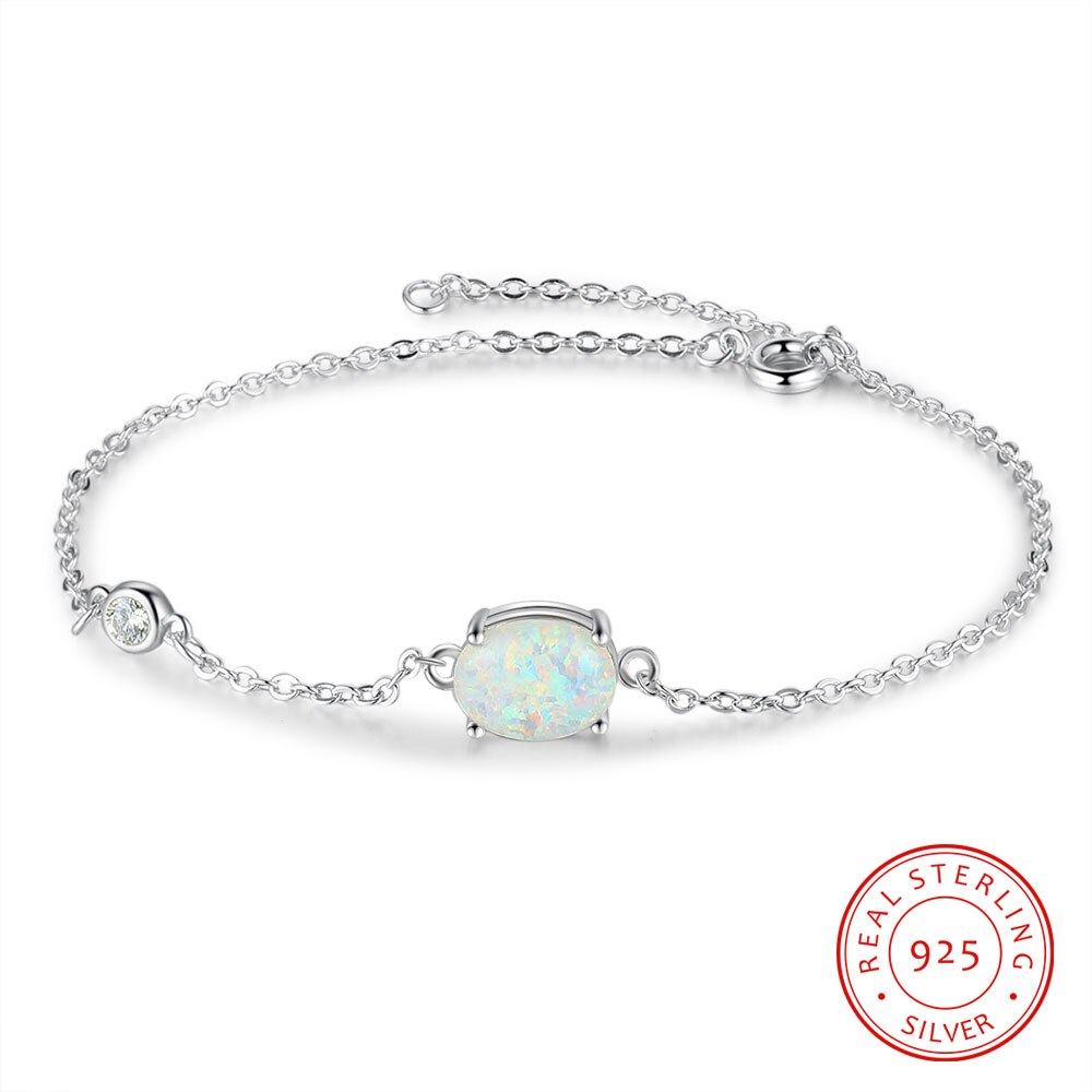 Pulseras simples de ópalo ovalado para mujer, de Plata de Ley 925, brazaletes ajustables de enlace de cadena, joyería de Boda (Lam Hub Fong)