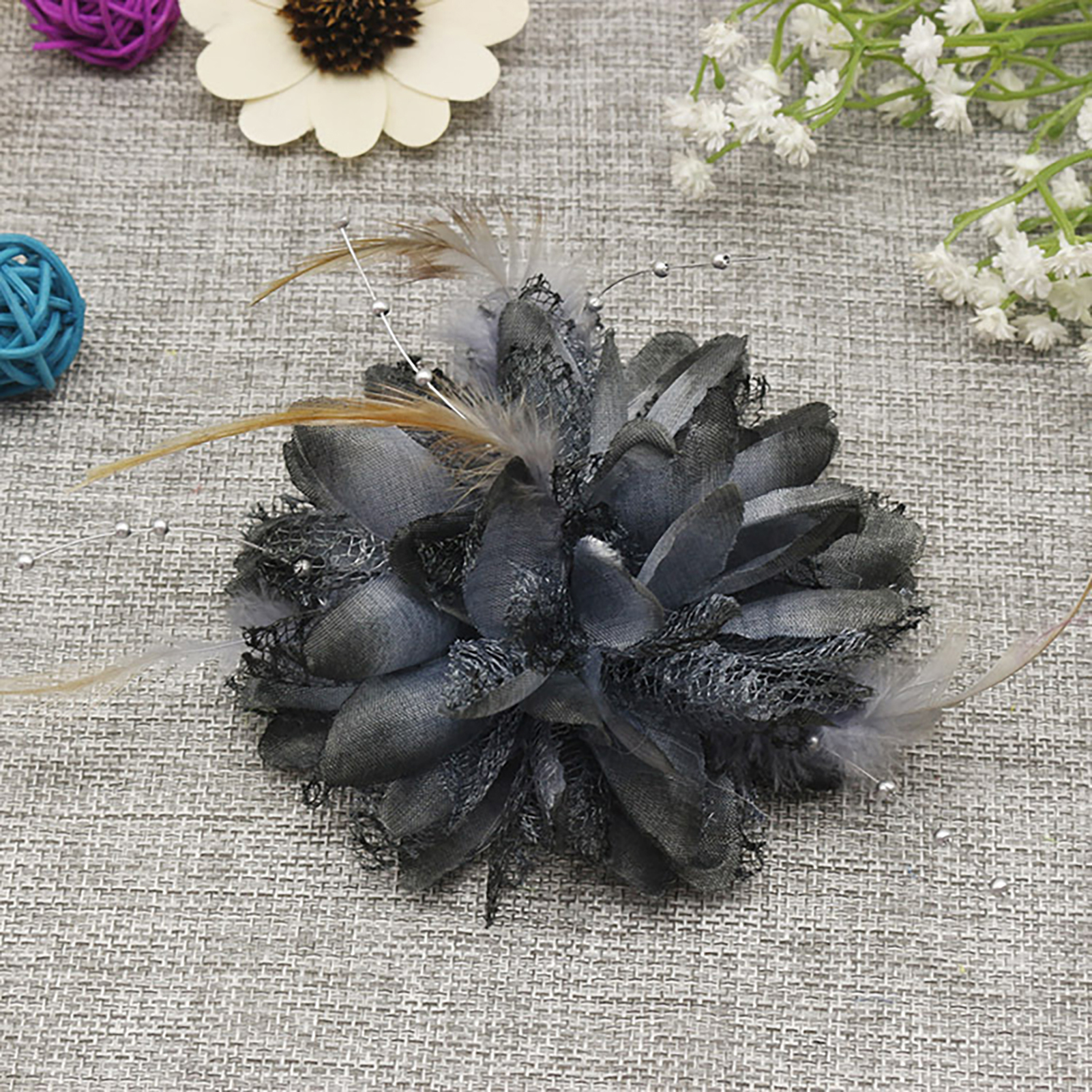 Bridal Feather Hair Clip Flower Ribbon Bead Corsage Hairpin For Women Wedding Hair Accessories Marrige Tiaras Dress Head Jewelry: Gold