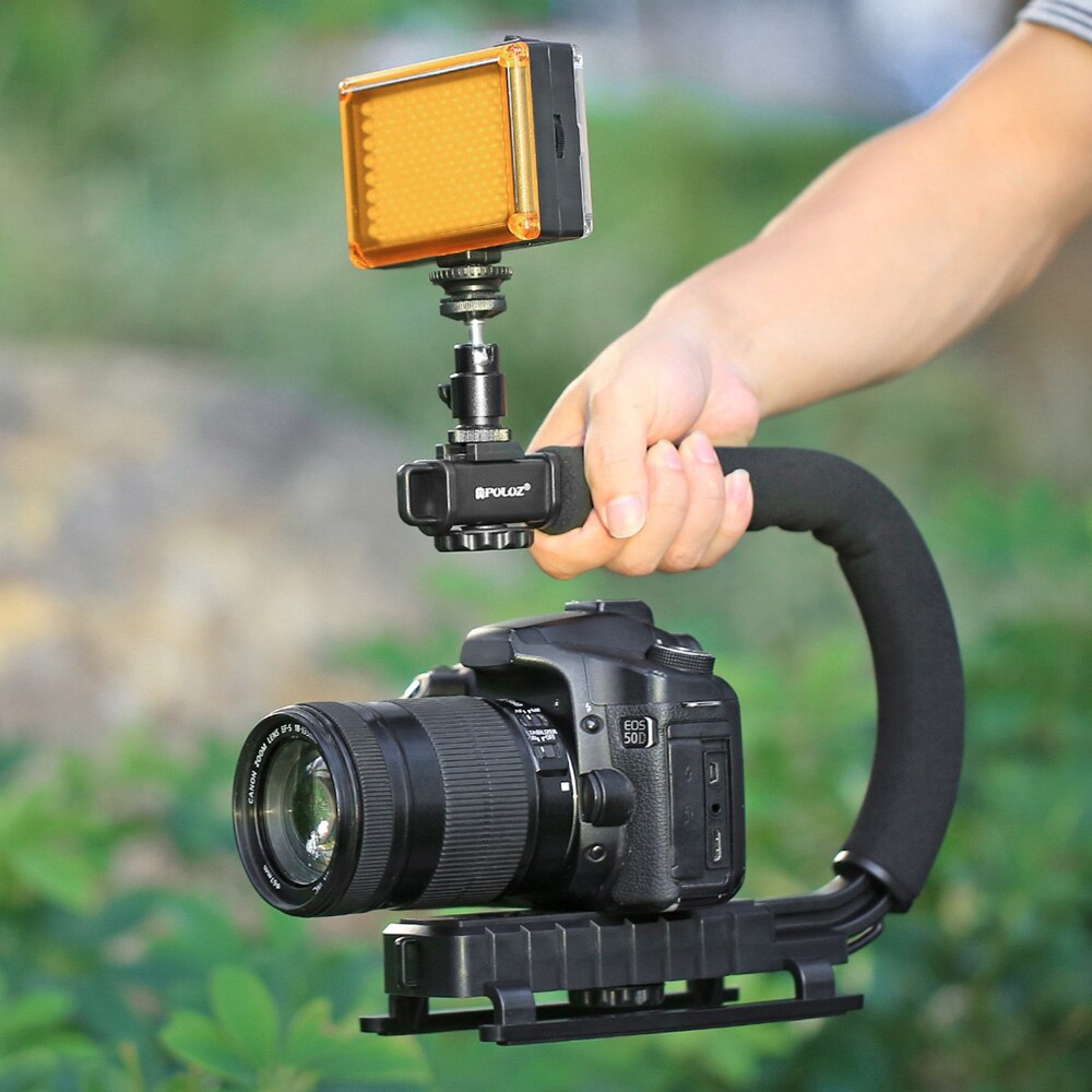 ABS + Non-slip Spugna + Metallo a Forma di U Del Supporto Della Macchina Fotografica Portatile Palmare DV Stabilizzatore Staffa Kit con uno standard di 1/4 scorrevole vite