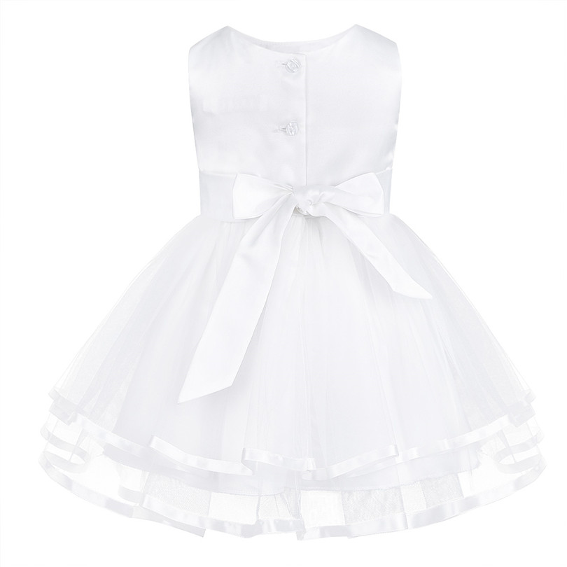 Iequel-vestido blanco para niña pequeña, ropa de infantil con lazo grande para primer cumpleaños, vestidos formales con tutú