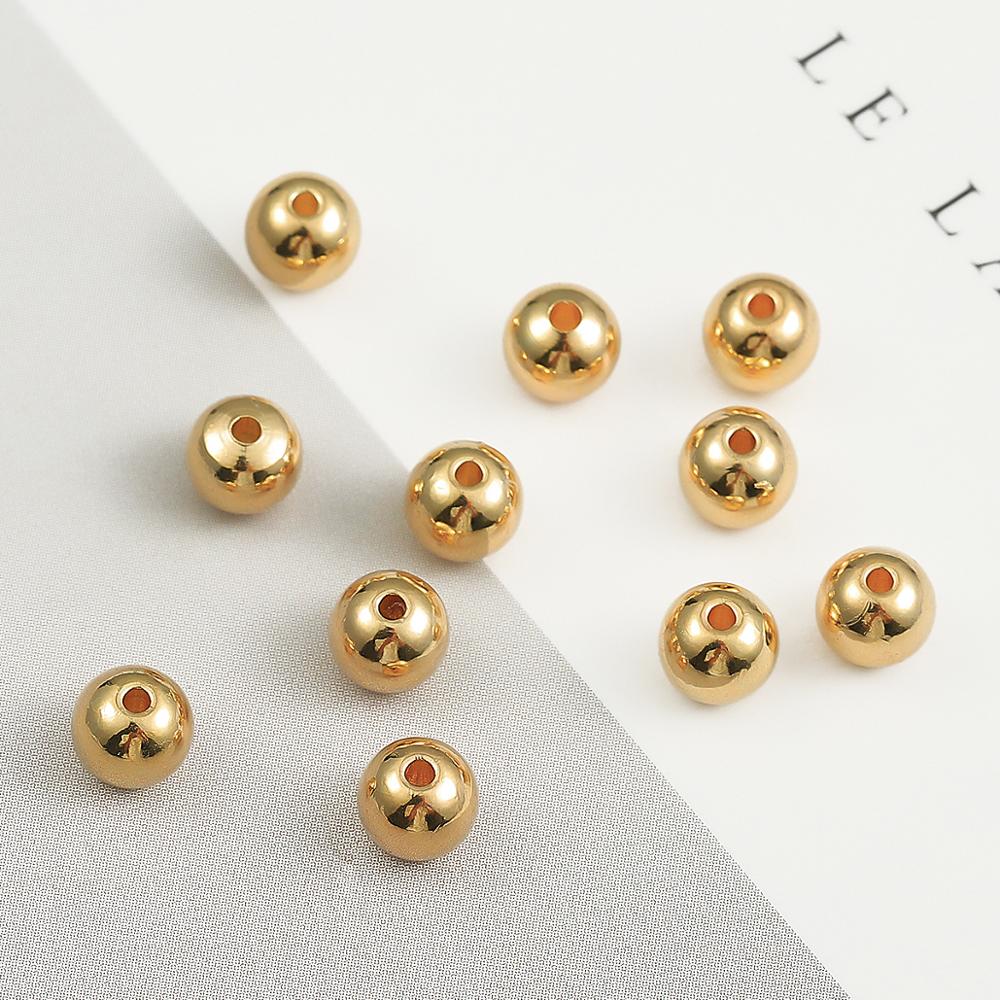 Cuentas espaciadoras redondas de cobre chapado en oro de 18k, accesorio de Metal para fabricación de joyas, 2,5/3/4/5/6/8mm
