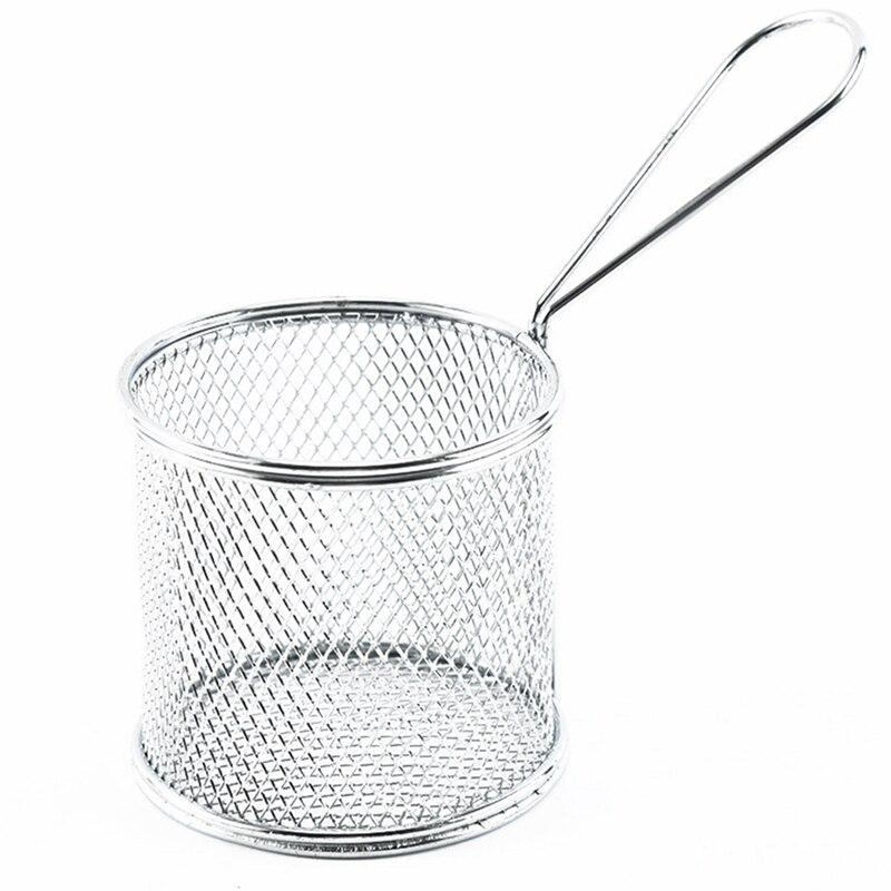De acero inoxidable canasta profunda para freír redondo pequeño freír Cedazo/canasta francés Chip freidora Mini Chips freidora para cantina Bar herramientas
