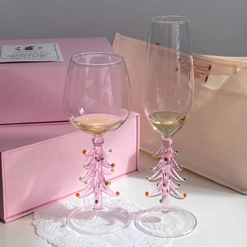 AhunderJiaz-vasos de champán navideños rosas, copa de cristal transparente, taza para árbol de Navidad, suministros de decoración para en casa