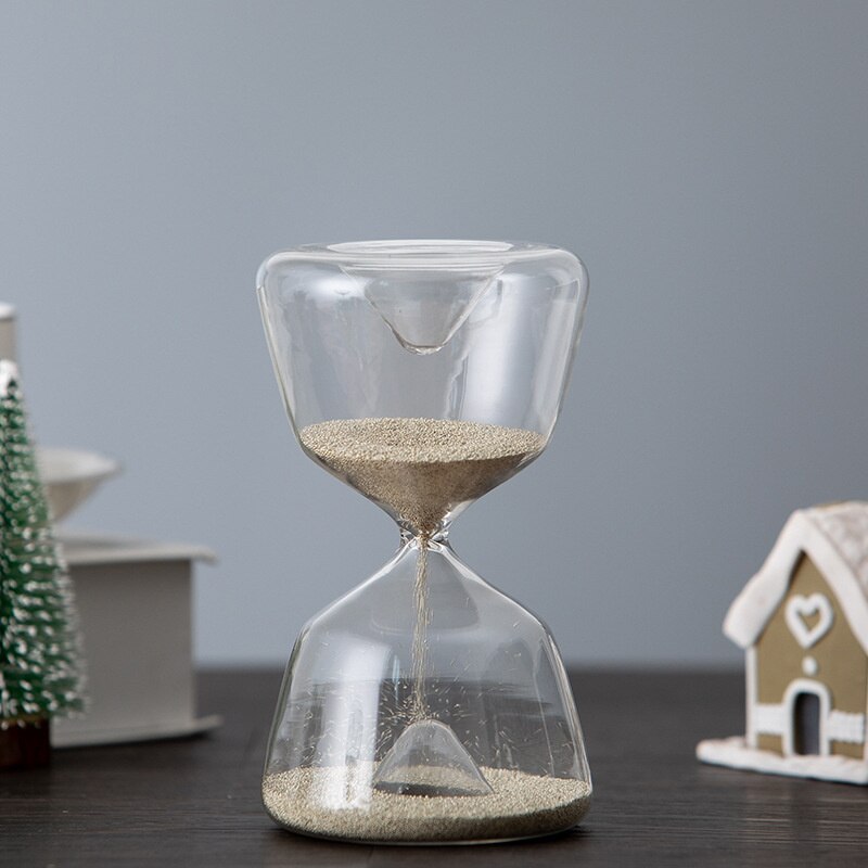 Fond de sablier de montagne symétrique géométrique, verre de sable surélevé, sans chronométrage, décoration de bureau, horloge de sable noir: Beige
