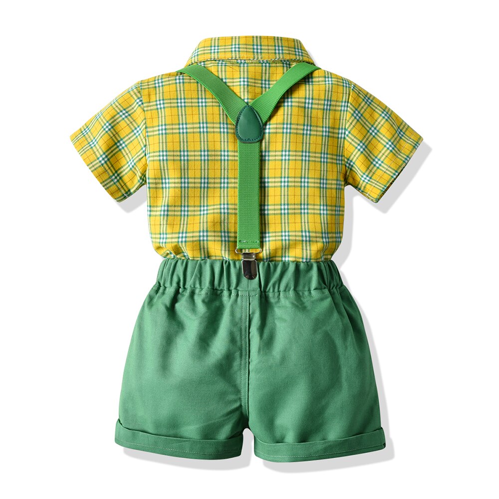 Top En Top Baby Boy Katoenen Kleding 2 Stuks Sets Casual Plaid Shirts + Jarretel Korte Broek Baby Outfits Baby 'S kostuum Pak