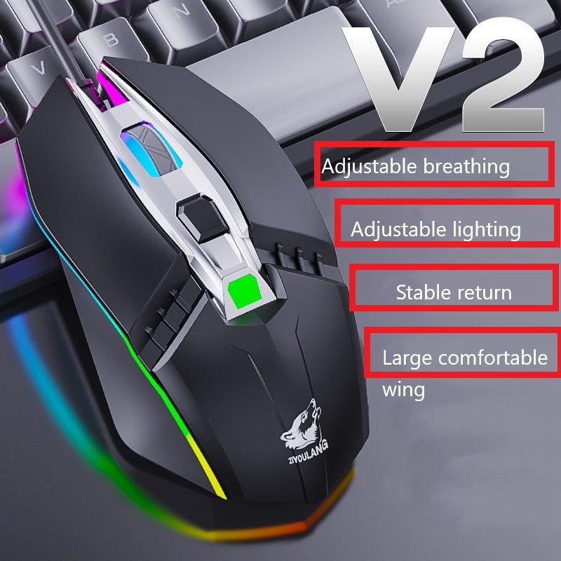Free Wolf V2RGB Gaming Mouse Ergonomic Mechanical Wire Mouse 1800DPI Adjustable Optical LED Mouse for Pc Laptop