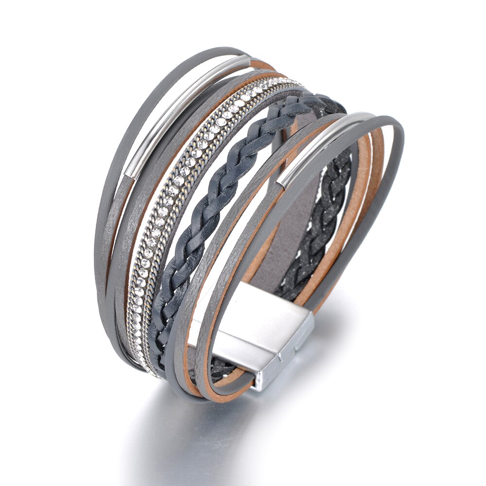 Lokaer Caldo di Vendita del Commercio tutto'ingrosso di Modo Braccialetto di Cuoio A più Strati Dei Braccialetti Strass Magnete Fibbia per Le Donne del Regalo WRBR012