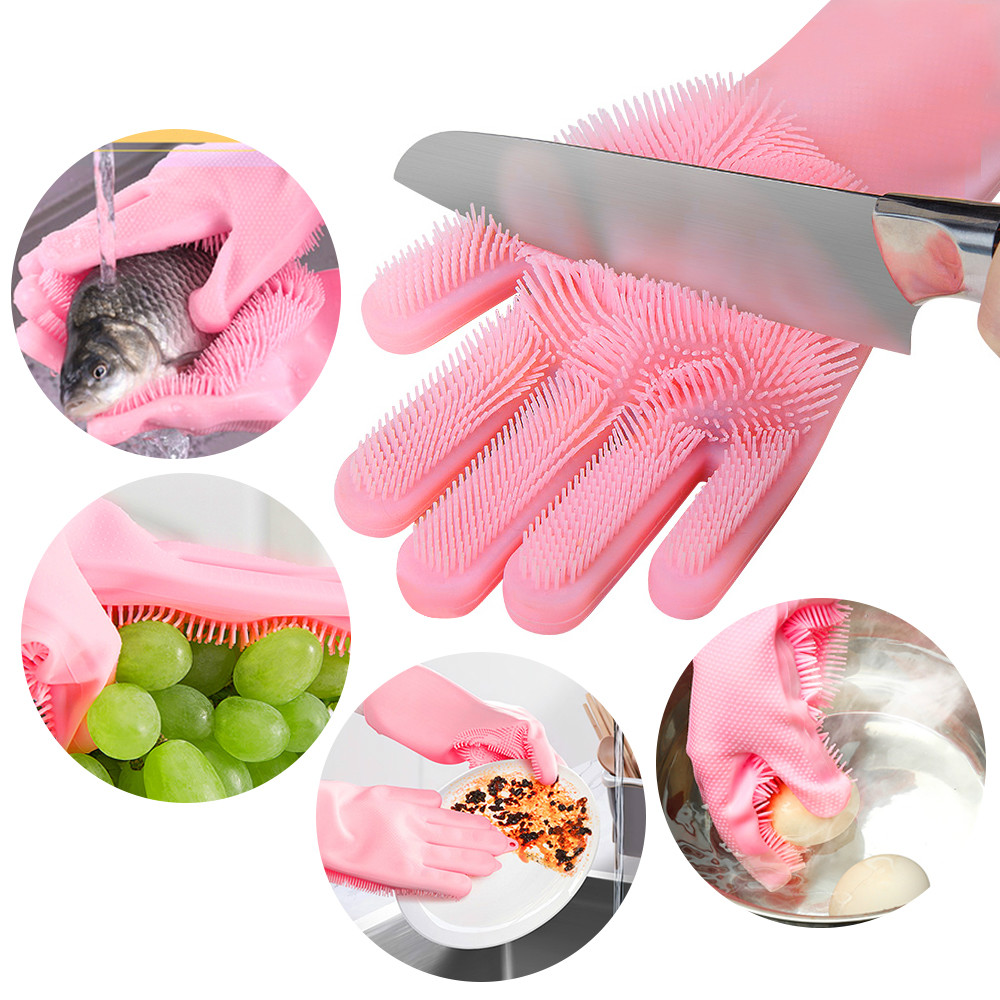 2pcs Silicone Cleaning Gloves Multifunction Magic Silicone Dish Washing Gloves For Kitchen Household Silicone Washing