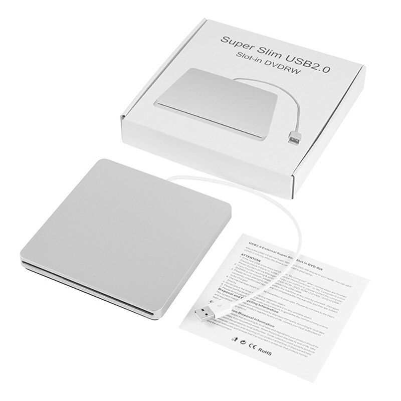 Unidad de DVD externa USB2.0 ultradelgada, Unidad óptica, CD, RW, DVD, RW, Superdrive, duplicador de disco Compatible con Mac y ordenador portátil