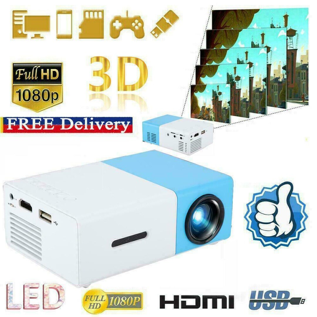 Full HD Video Beamer Suitable for Home Cinema Theater Blue Mini Pocket 3D LED Projector 1080P HD Home Theater Cinema USB HDMI