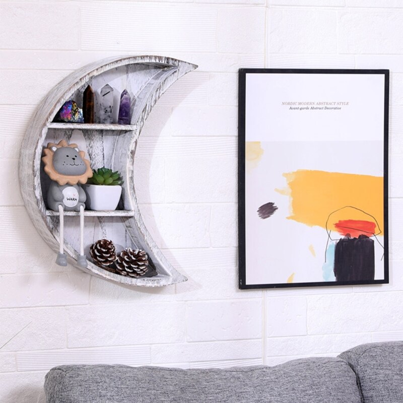Mensola da parete in legno a forma di luna mensola a 3 piani a mezzaluna scaffali da parete decorazioni da appendere per soggiorno