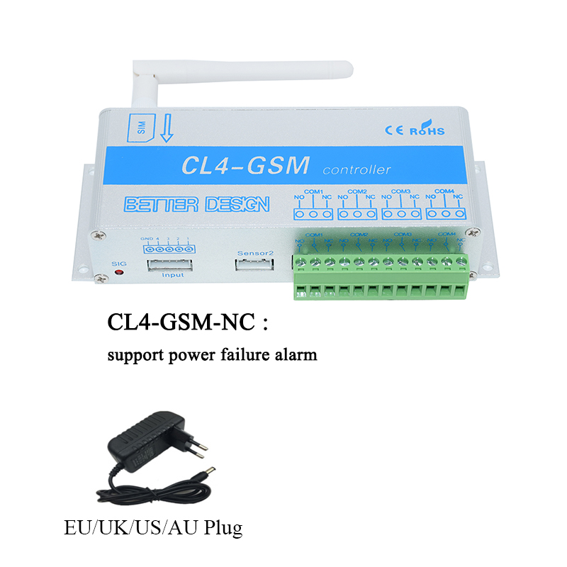 Télécommande GSM SMS 4 canaux, commutateur relais CL4-GSM, prise en charge de la température et de l&#39;humidité, alarme: CL4-GSM-NC