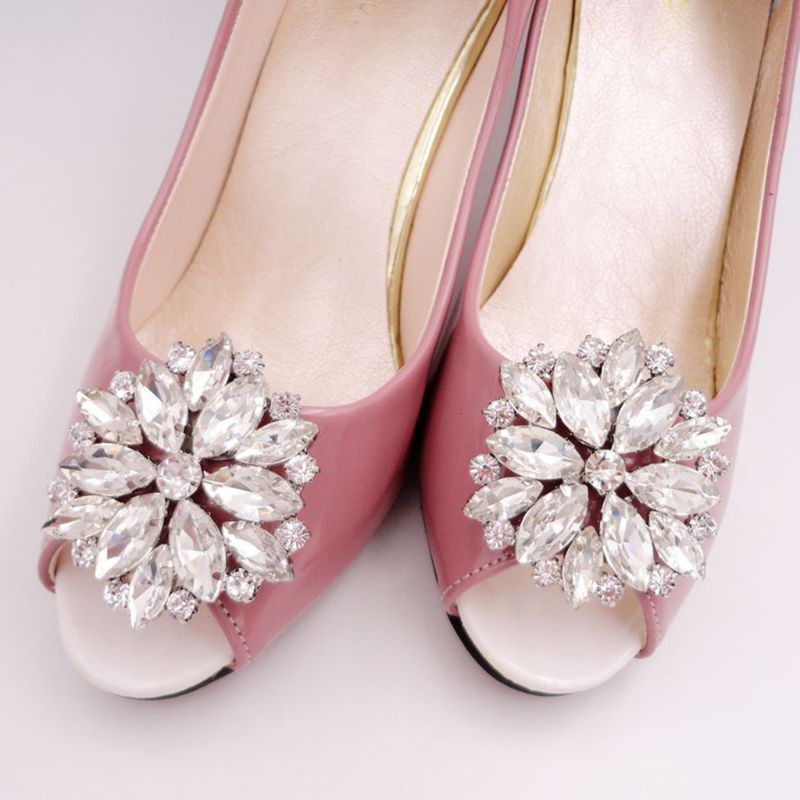Broches de cristal para zapatos, 1 par, adornos removibles para zapatos, hebillas brillantes J2HD