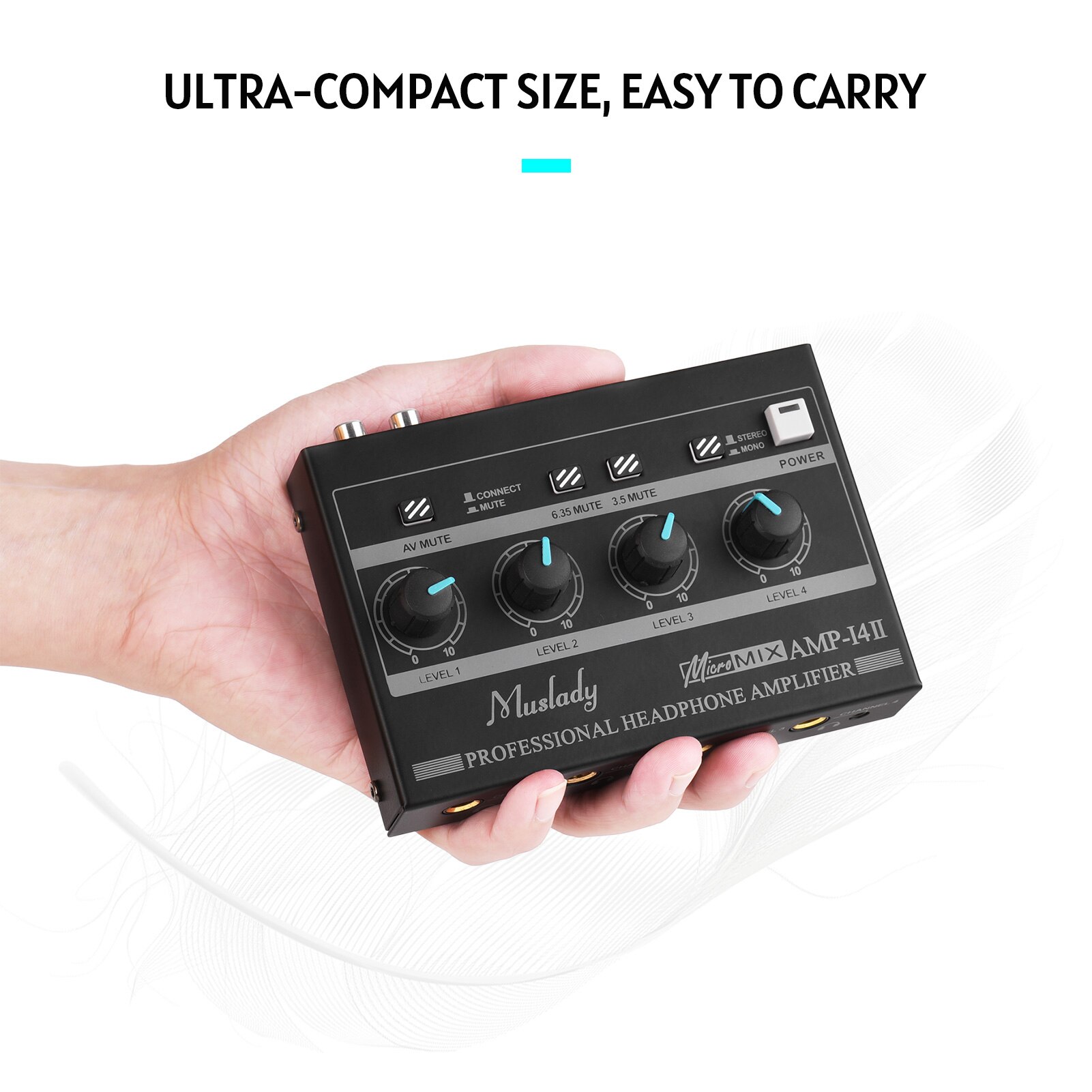 Muslady AMP-14 4-Channel Headphone Amplifier Compact Stereo Headphone Amp with RCA/6.35mm/3.5mm Input Volume Control