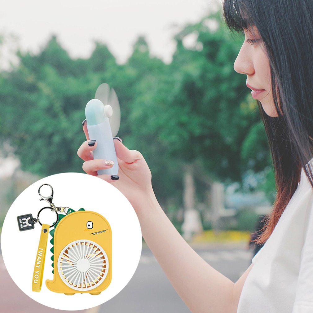 Draagbare Handheld Dinosaurus Fan Bevochtigen Handheld Licht Kleine Slaapzaal Luie Student Netto Cover Fan Anti Skid Platform