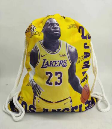 Basketball star drawstring backpack daily casual boys and girls backpack drawstring pocket: Light Yellow