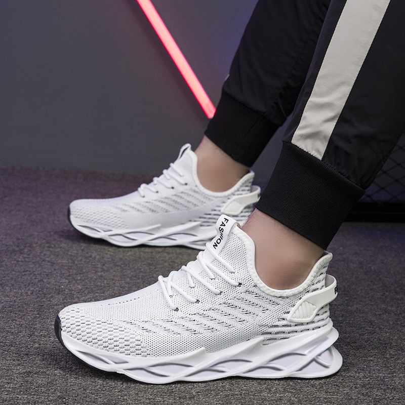 Men Casual Shoes Man Lace-Up Comfort Sneakers Outdoor Fashion Lightweight Flying Woven Breathable Blade Shoes Zapatillas Hombre: White / 39