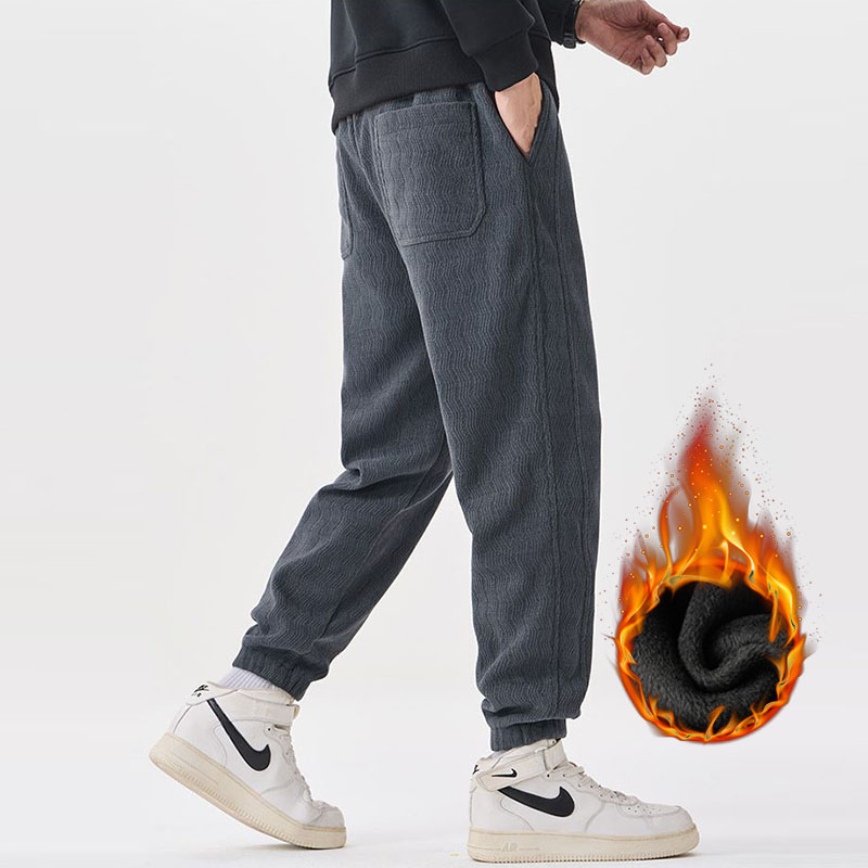 Winter Men's Fleece Casual Pants Thickened Warm Velvet Versatile Streetwear Sweatpants Elastic Waist Trousers
