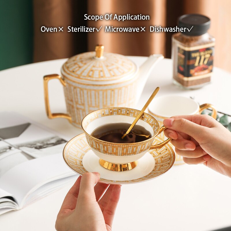 Juego de té de porcelana real de hueso de lujo, taza de té de cerámica, Juego de tetera dorada, taza de café, taza de café de