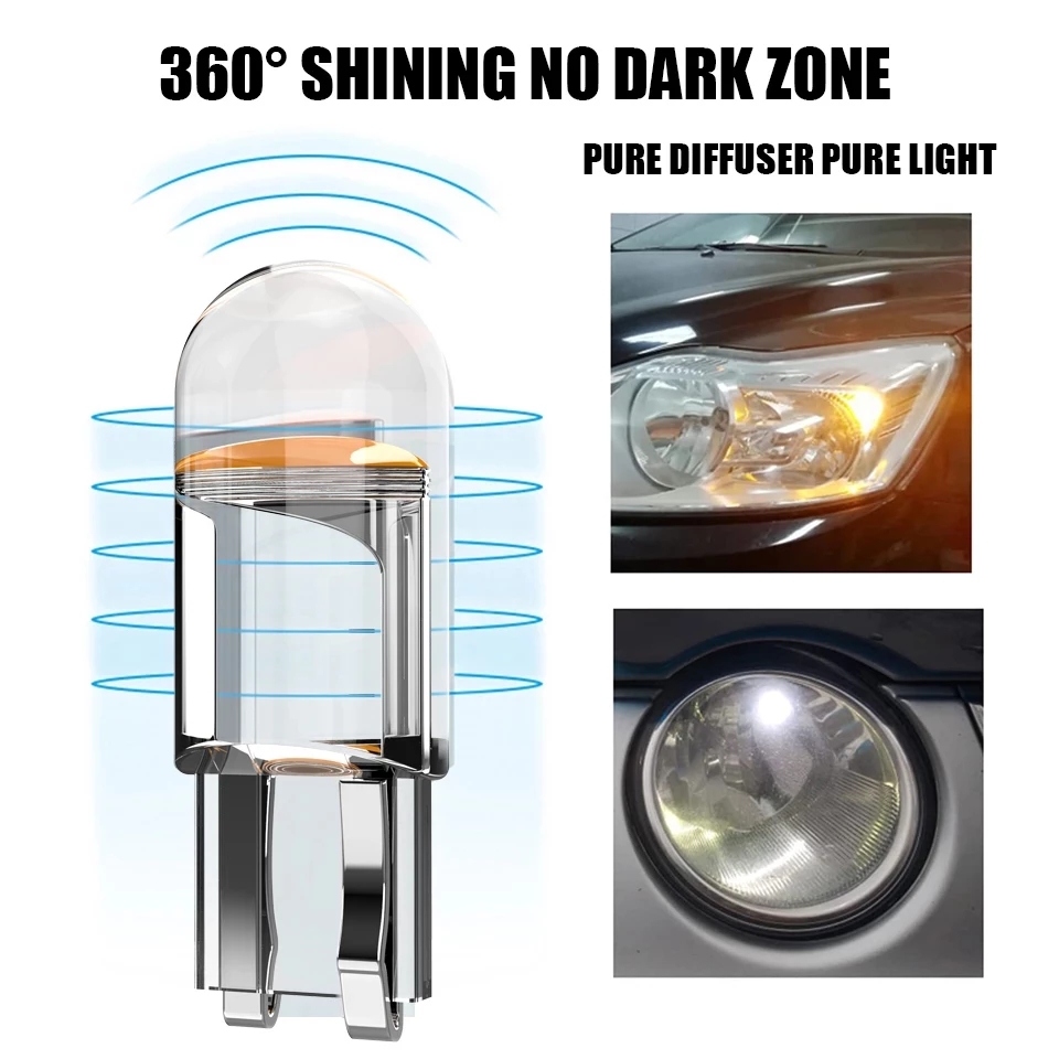 Super brillante 10 Uds W5W 194 T10 carcasa de cristal LED Cob bombilla de coche 6000K blanco verde azul rojo cuña lámpara de matrícula luz de techo