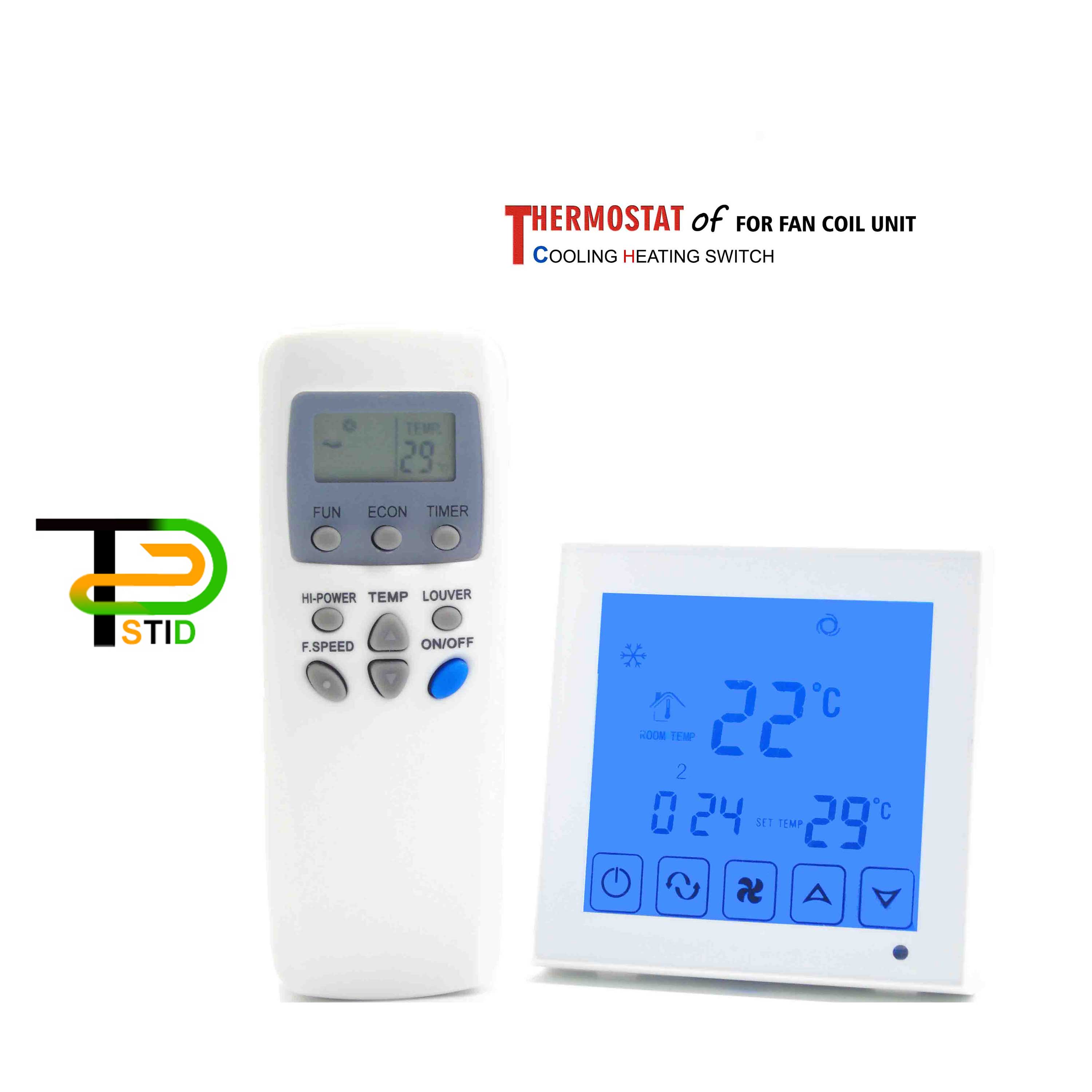 2P Fan Coil Unit Temperature Thermostat Control For Programable Thermostatic Valve Remote Control Optional