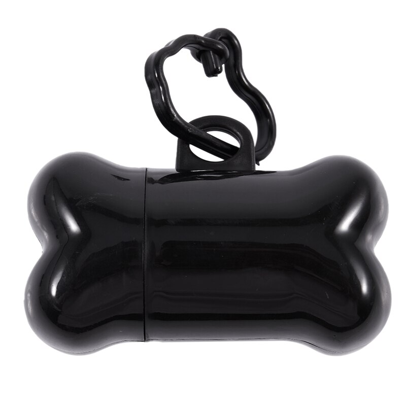 Bone-Shape Pet Waste/Poop Pick-Up Dispenser + 15 Bags w/ A Ring Hook for Carrying (Black)