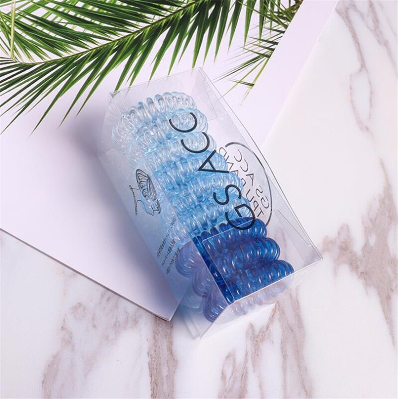 9 stuks telefoonring haarbanden voor dames met doos, elastische rubberen haarringen, haaraccessoires, stylingtool met kleurverloop en snoepkleur: Blauw