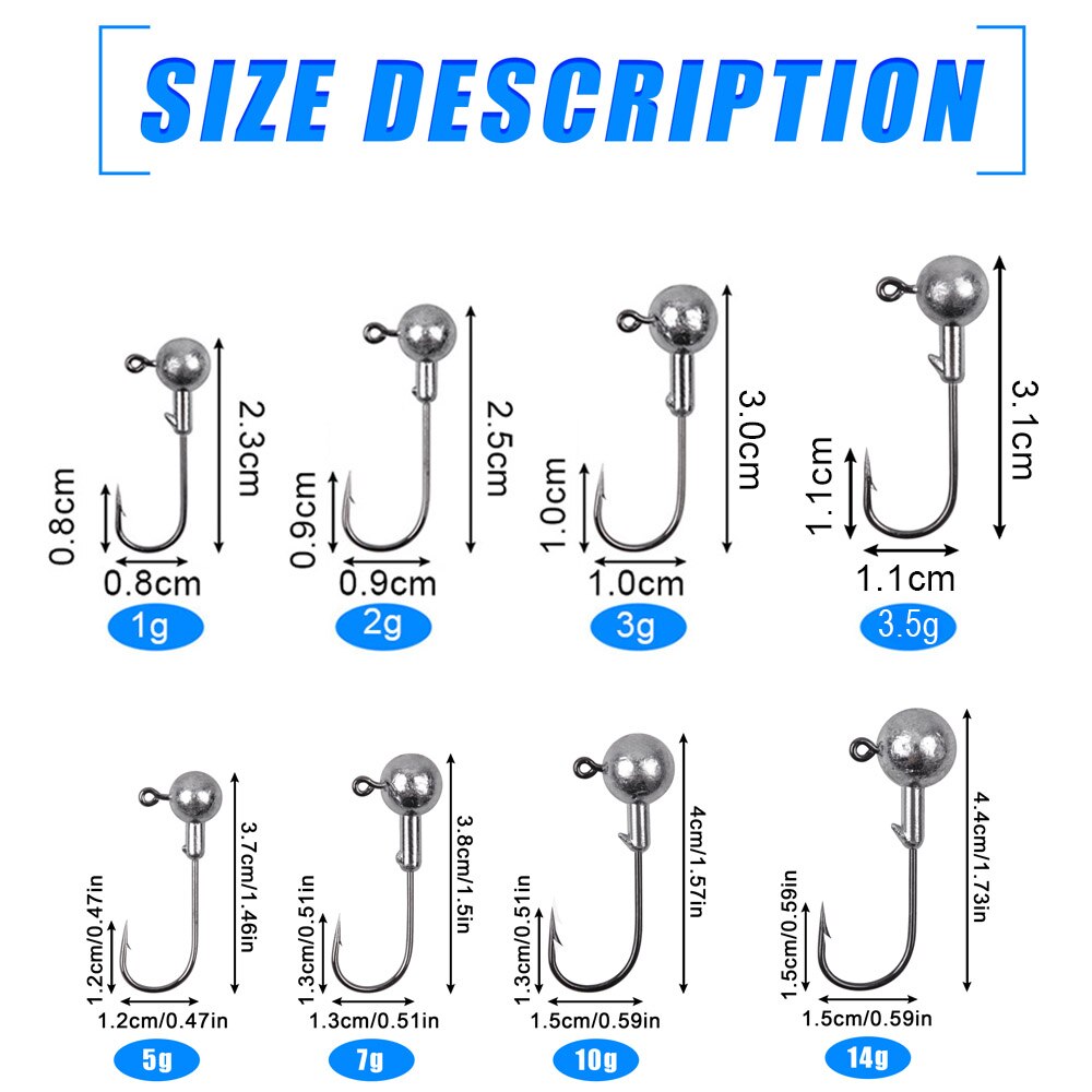 30Pcs Lead jig heads fishing hooks Round Ball Head Crank Jigs fishhook Bass rig worm bait Fishing Tackle