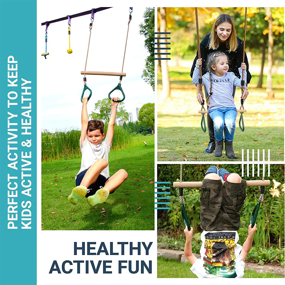 Houten trapeze met plastic gymringen Buiten Binnen Speeltuin 2-in-1 schommelset Accessoires voor kinderen