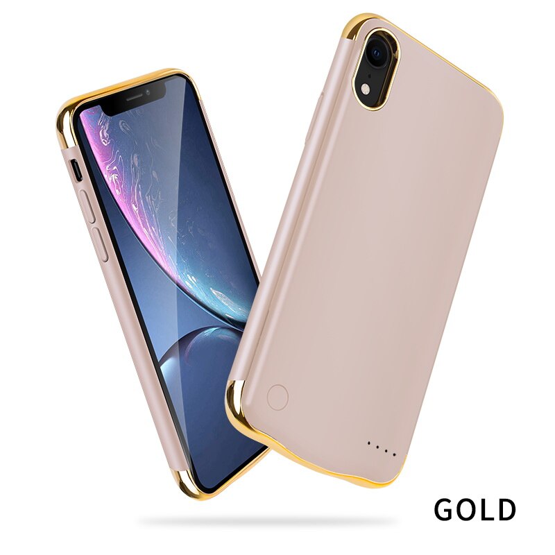 Full 6000Mah Phone Power Bank Case Luxe Matte Backup Battery Charger Case Cover Voor Iphone Xr 6.1 Inch power Bank: Gold