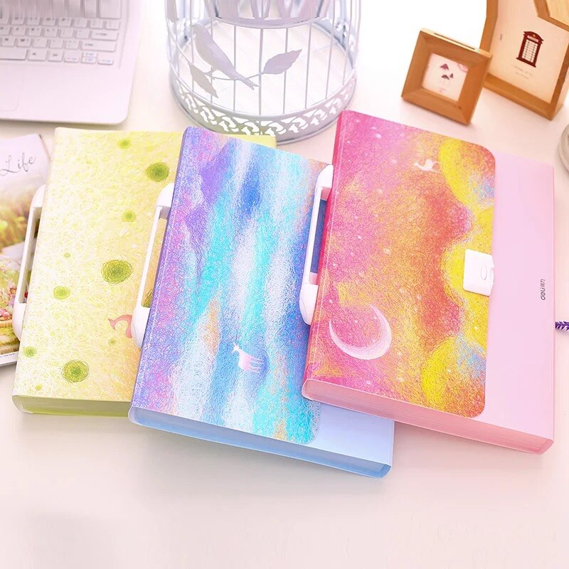 Kawaii Regenbogen Elch A4 Erweiterung Brieftasche Datei Ordner Organizer Mädchen Schüler Dokument Tasche Kasten Nette Büro Schreibwaren