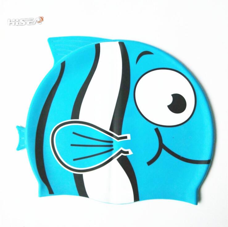 Kind silicagel badmuts ultra elastische waterdichte voor vis cartoon badmuts mannelijke hoed: blue fish