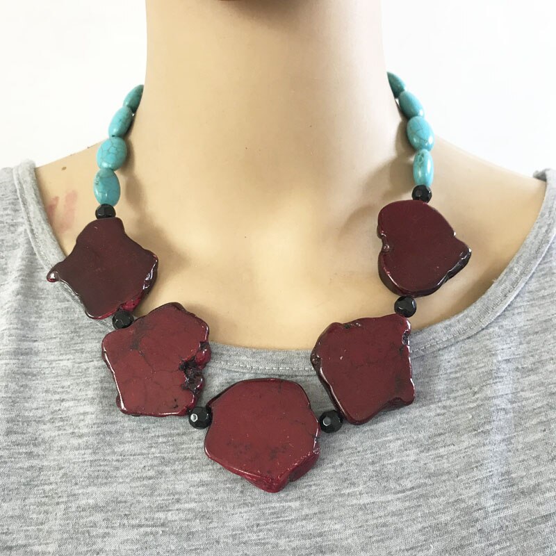 Gemengde Kleur Stone Ketting, Kraag Ketting: dark red