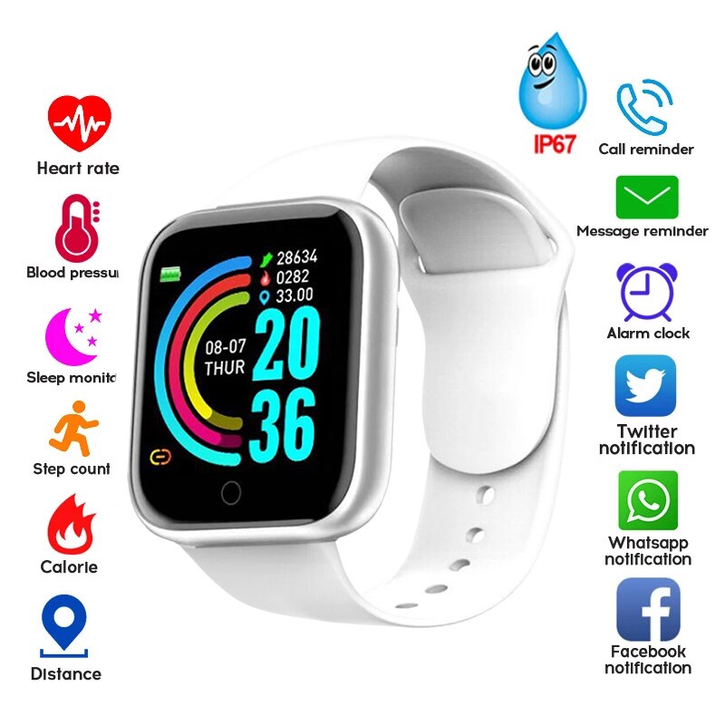 D20 Smart Armband Body Temperatuur Monitoring Smart Polsband Ecg Smart Horloge Hartslag Bloeddruk Armband: White