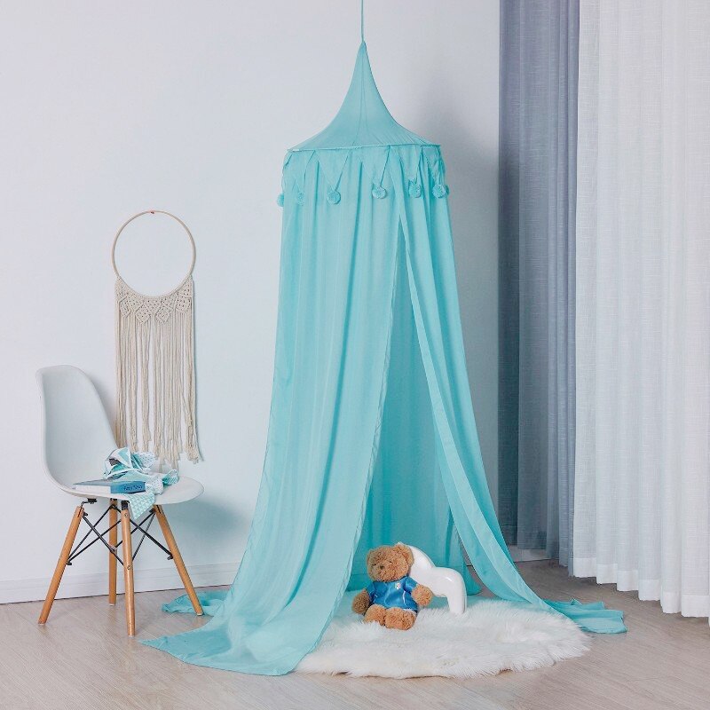 Nórdico cama do bebê dossel mosquiteiro rede berço com pompom cúpula redonda pendurado tenda crianças jogar tenda crianças quarto decoração